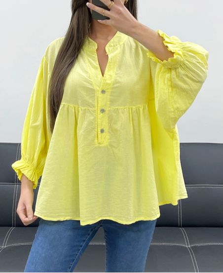 PE1330 BLUSE AUS BAUMWOLL-MUSSELIN GELB