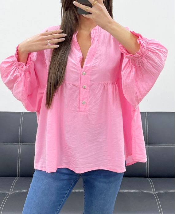 PE1330 ROSA BLUSE AUS BAUMWOLL-MUSSELIN