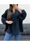 PE1330 SCHWARZE BLUSE AUS BAUMWOLL-MUSSELIN