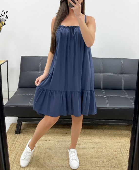 FLIESSENDES KLEID MIT TRÄGERN SS1081 MARINEBLAU