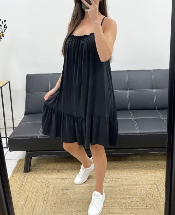 FLIESSENDES KLEID MIT TRÄGERN SS1081 SCHWARZ