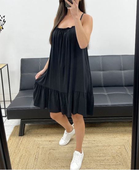 FLIESSENDES KLEID MIT TRÄGERN SS1081 SCHWARZ
