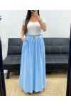 JUPE LONGUE 2 POCHES + CEINTURE PE1607 BLEU CIEL
