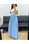 JUPE LONGUE 2 POCHES + CEINTURE PE1607 BLEU CIEL