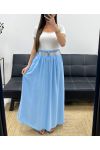 JUPE LONGUE 2 POCHES + CEINTURE PE1607 BLEU CIEL