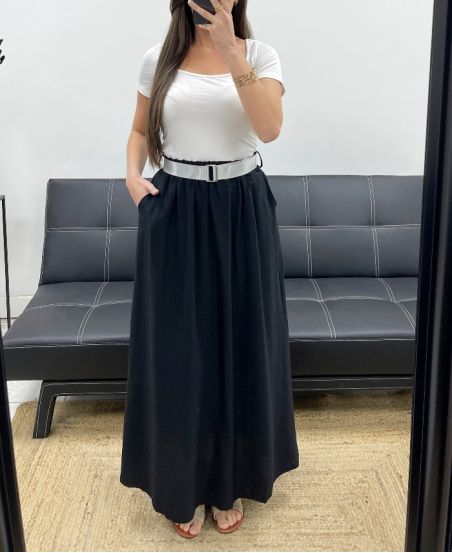 2-POCKET LANGE ROK + RIEM PE1607 ZWART