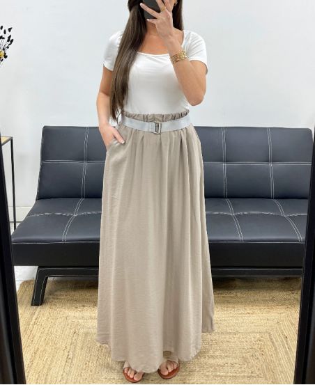2-POCKET LANGE ROK + PE1607 TAUPE RIEM