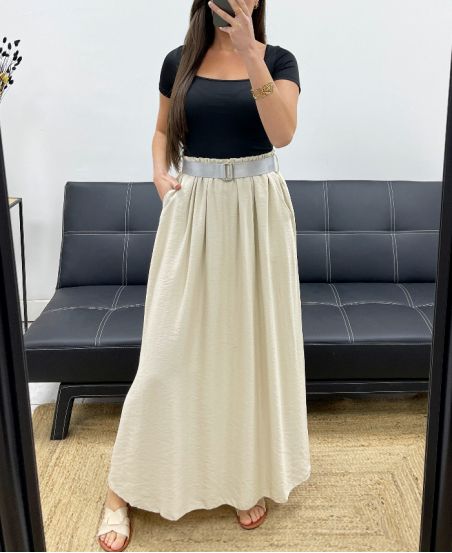 2-POCKET LANGE ROK + PE1607 BEIGE RIEM