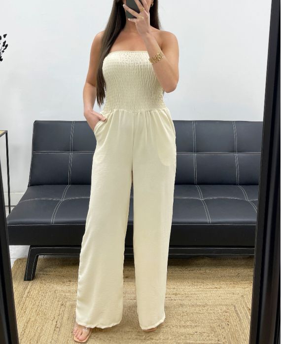 MAXI ELASTISCHER TRÄGERLOSER JUMPSUIT PE1314 BEIGE