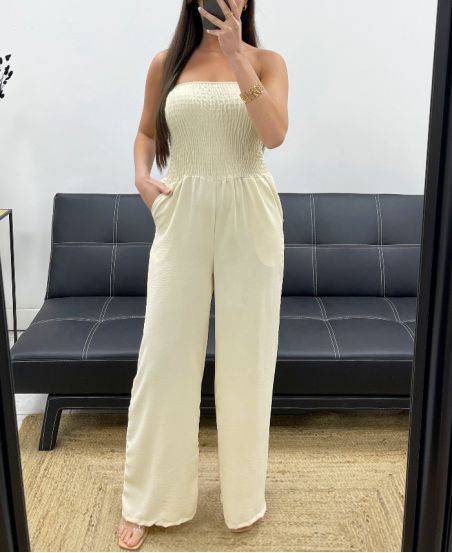 MAXI ELASTISCHER TRÄGERLOSER JUMPSUIT PE1314 BEIGE
