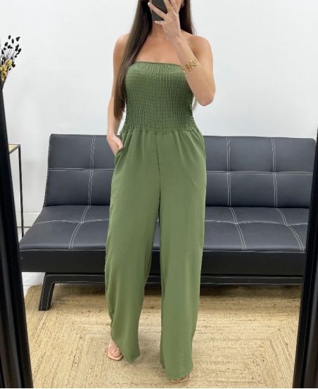 MAXI JUMPSUIT TRÄGERLOS ELASTISCH PE1314 KHAKI