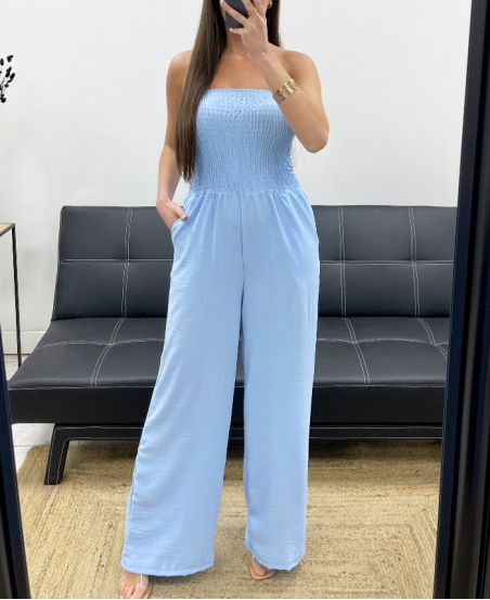 MAXI ELASTIC STRAPLESS JUMPSUIT SS1314 SKY BLUE