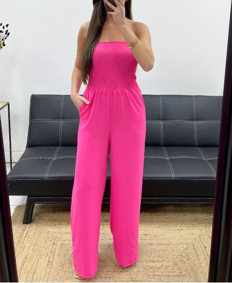 MAXI ELASTIC STRAPLESS JUMPSUIT PE1314 FUSHIA