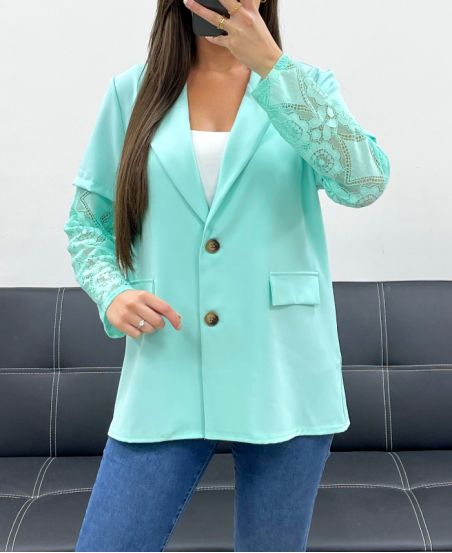 GIACCA CON MANICHE IN PIZZO PE1324 VERDE PASTELLO