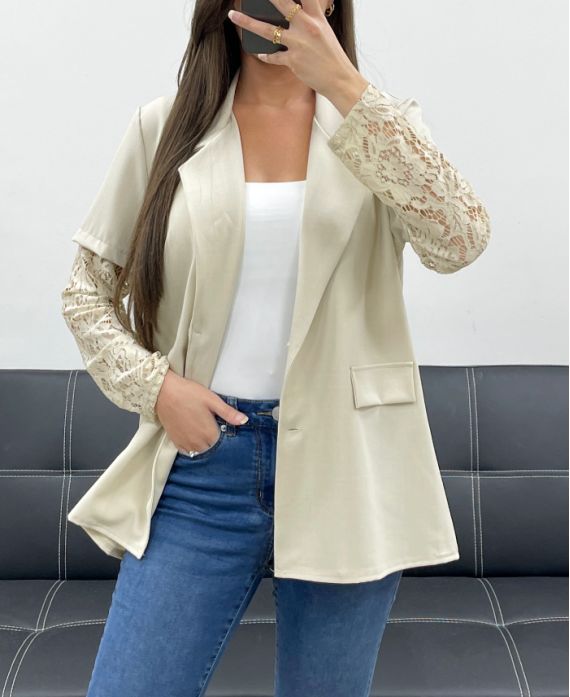 GIACCA CON MANICHE IN PIZZO PE1324 BEIGE