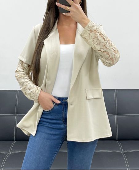 GIACCA CON MANICHE IN PIZZO PE1324 BEIGE