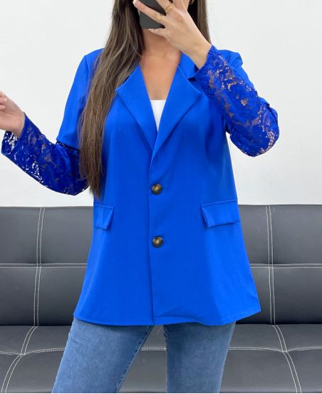 GIACCA CON MANICHE IN PIZZO PE1324 BLU REALE