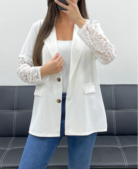 JACKE MIT SPITZENÄRMELN PE1324 WEISS