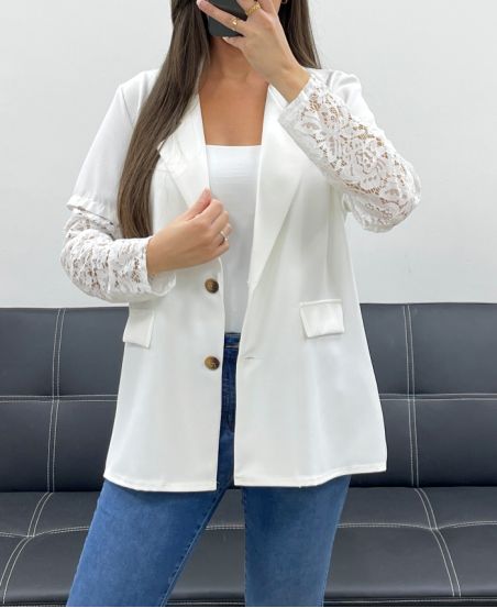 JACKE MIT SPITZENÄRMELN PE1324 WEISS