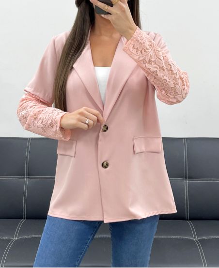 JACKE MIT SPITZENÄRMELN PE1324 ROSA