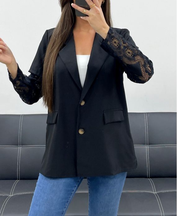 JACKE MIT SPITZENÄRMELN PE1324 SCHWARZ