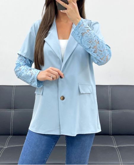 JACKE MIT SPITZENÄRMELN PE1324 HIMMELBLAU