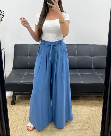 AUSGESTELLTE HOSE MIT 2 TASCHEN + PE1302 BUND BLAUE JEANS