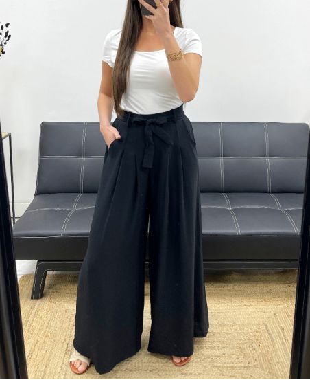PANTALONE 2 TASCHE A ZAMPA + CINTURA PE1302 NERO