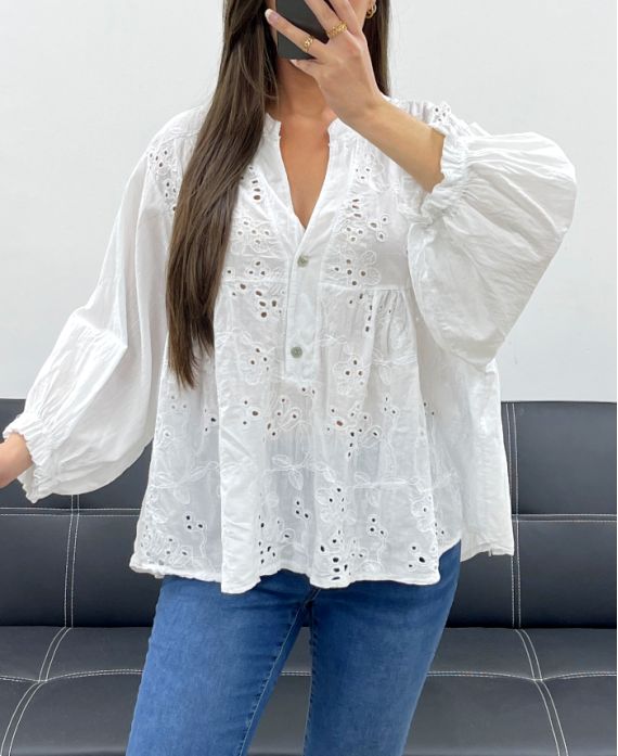 PE1361 BLUSE AUS WEISSER STICKEREI ANGLAISE