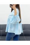 BLUSE MIT ÖSEN PE1361 HIMMELBLAU