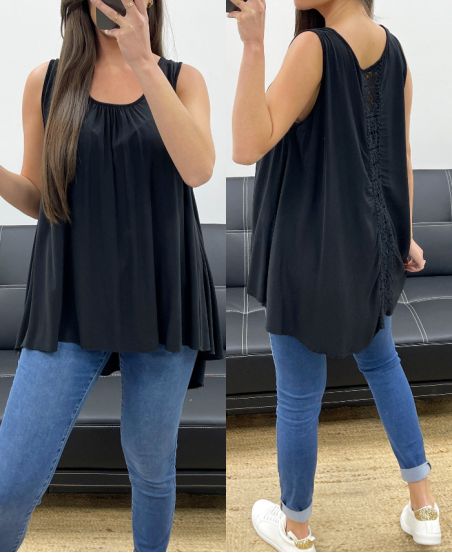 OVERSIZE-VISKOSE-TOP MIT SCHNÜRSENKELRÜCKEN PE1167 SCHWARZ