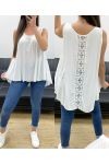 TOP OVERSIZE DE VISCOSA CON CORDONES EN LA ESPALDA PE1167 BLANCO