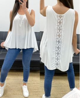 TOP OVERSIZE DE VISCOSA CON CORDONES EN LA ESPALDA PE1167 BLANCO