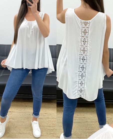 TOP OVERSIZE DE VISCOSA CON CORDONES EN LA ESPALDA PE1167 BLANCO
