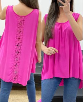 TOP DE VISCOSA CON ESPALDA DE ENCAJE OVERSIZE PE1167 FUSHIA