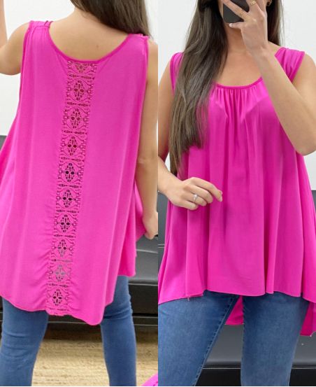 TOP DE VISCOSA CON ESPALDA DE ENCAJE OVERSIZE PE1167 FUSHIA