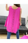TOP DE VISCOSA CON ESPALDA DE ENCAJE OVERSIZE PE1167 FUSHIA