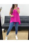 TOP DE VISCOSA CON ESPALDA DE ENCAJE OVERSIZE PE1167 FUSHIA