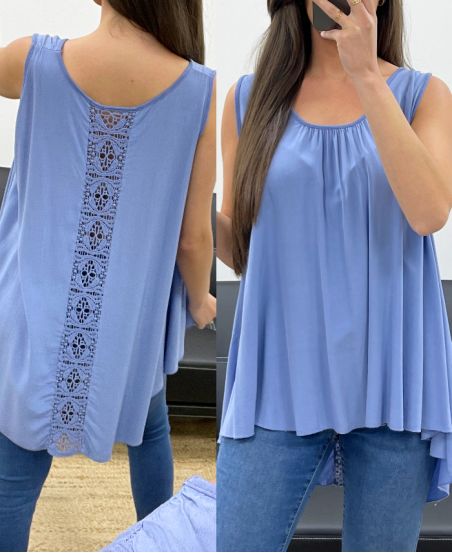 TOP OVERSIZE DE VISCOSA CON ESPALDA DE ENCAJE PE1167 BLUE JEANS