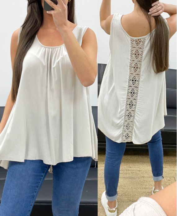 TOP OVERSIZE DE VISCOSA CON ESPALDA DE ENCAJE PE1167 BEIGE