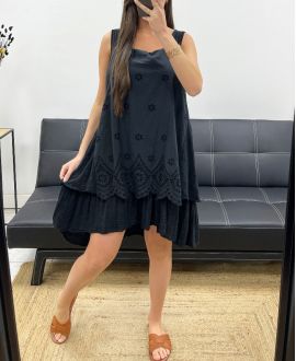 LAYERED EYELET DRESS PE709 BLACK