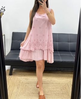 BRODERIE ABITO ANGLAISE A STRATI PE709 ROSA