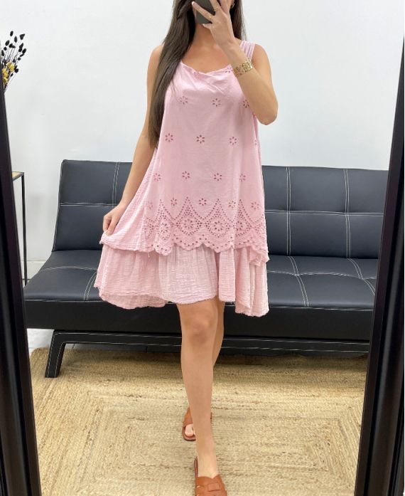 BRODERIE ANGLAISE SUKIENKA WARSTWOWA PE709 RÓŻOWA
