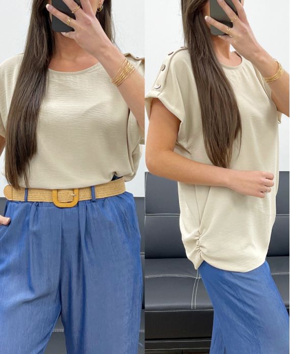 FLIESSENDER OBERTEIL MIT SCHULTERN UND KNÖPFEN PE1214 BEIGE