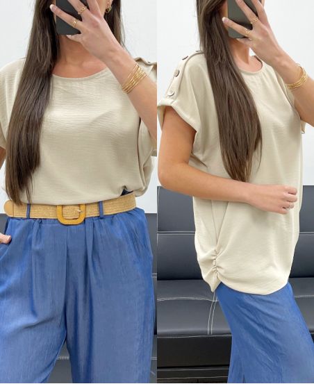 FLIESSENDER OBERTEIL MIT SCHULTERN UND KNÖPFEN PE1214 BEIGE