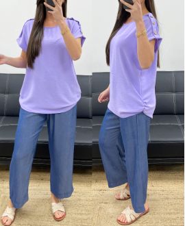 TOP DE HOMBROS FLUIDOS CON BOTONES PE1214 LILA