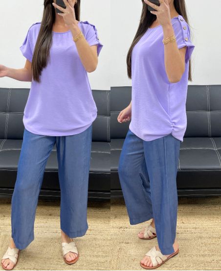 FLUID SHOULDER TOP WITH BUTTONS PE1214 LILA