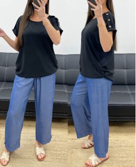 TOP DE HOMBROS FLUIDOS CON BOTONES PE1214 NEGRO
