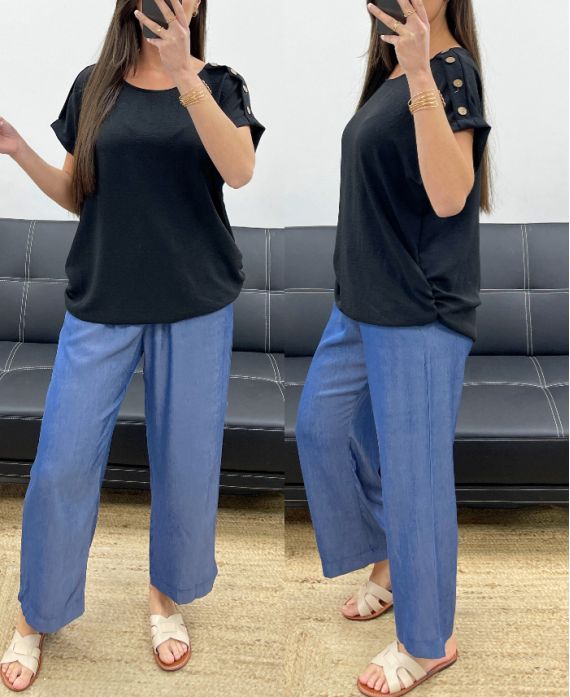 FLUID SHOULDER TOP WITH BUTTONS PE1214 BLACK