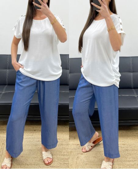TOP DE HOMBROS FLUIDO CON BOTONES PE1214 BLANCO